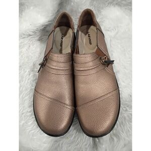 LazyPops Women Rose Gold Metallic Leather Buckle Slip On Casual Comfort-10 1/2